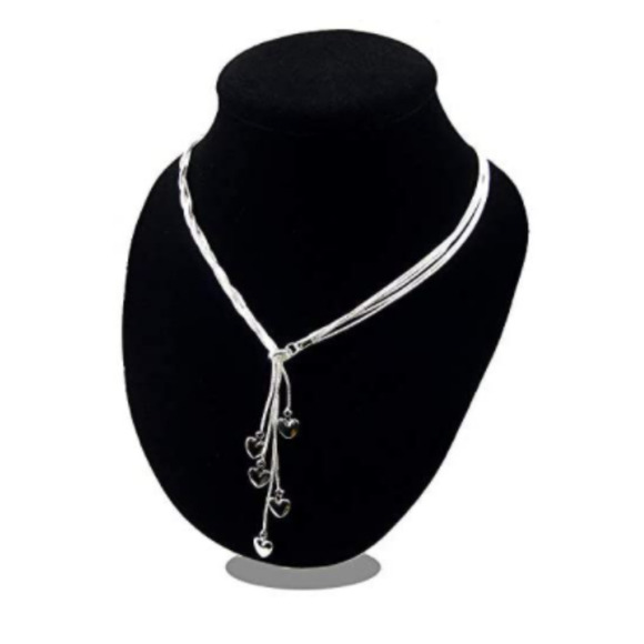 Italian Sterling Silver 5 Chains 5 Five-Heart Necklace 21.6" Heart Necklace - Picture 3 of 6